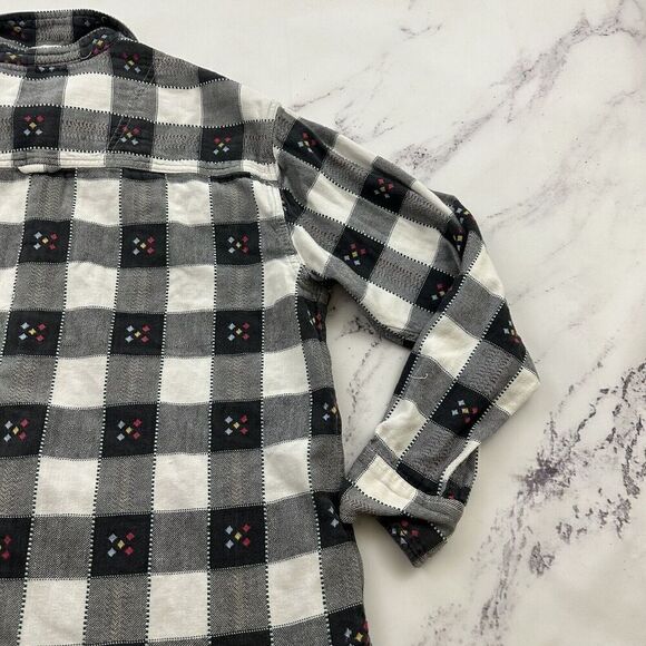 Krazy Kat Womens Vintage 90s Flannel Plaid Shirt Size L Gray White Button Front - Picture 9 of 11